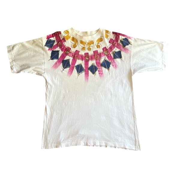 Vintage 1990 Cesucci Handpainted Glitter and Jewels Art T Shirt One Size - Picture 4 of 9